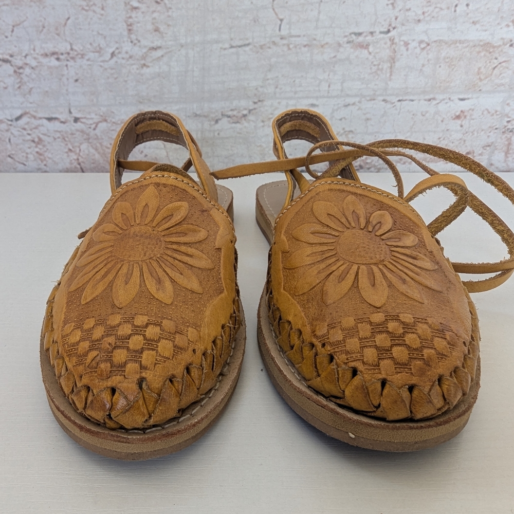 Alex Yellow Leather Floral Sandals